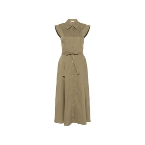 Abito lungo Donna chemisier in popeline Verde oliva