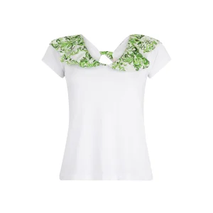 T-shirt Donna con rouches floreale verde