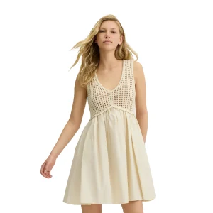 Abito Donna corto con top crochet Beige