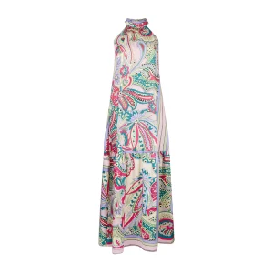 Abito lungo Donna in raso con fantasia