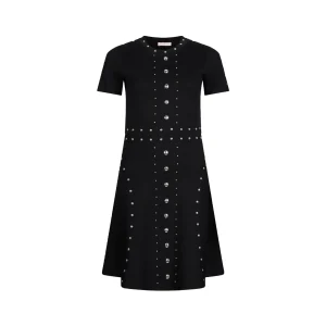 Abito corto Donna in maglia nera con borchie