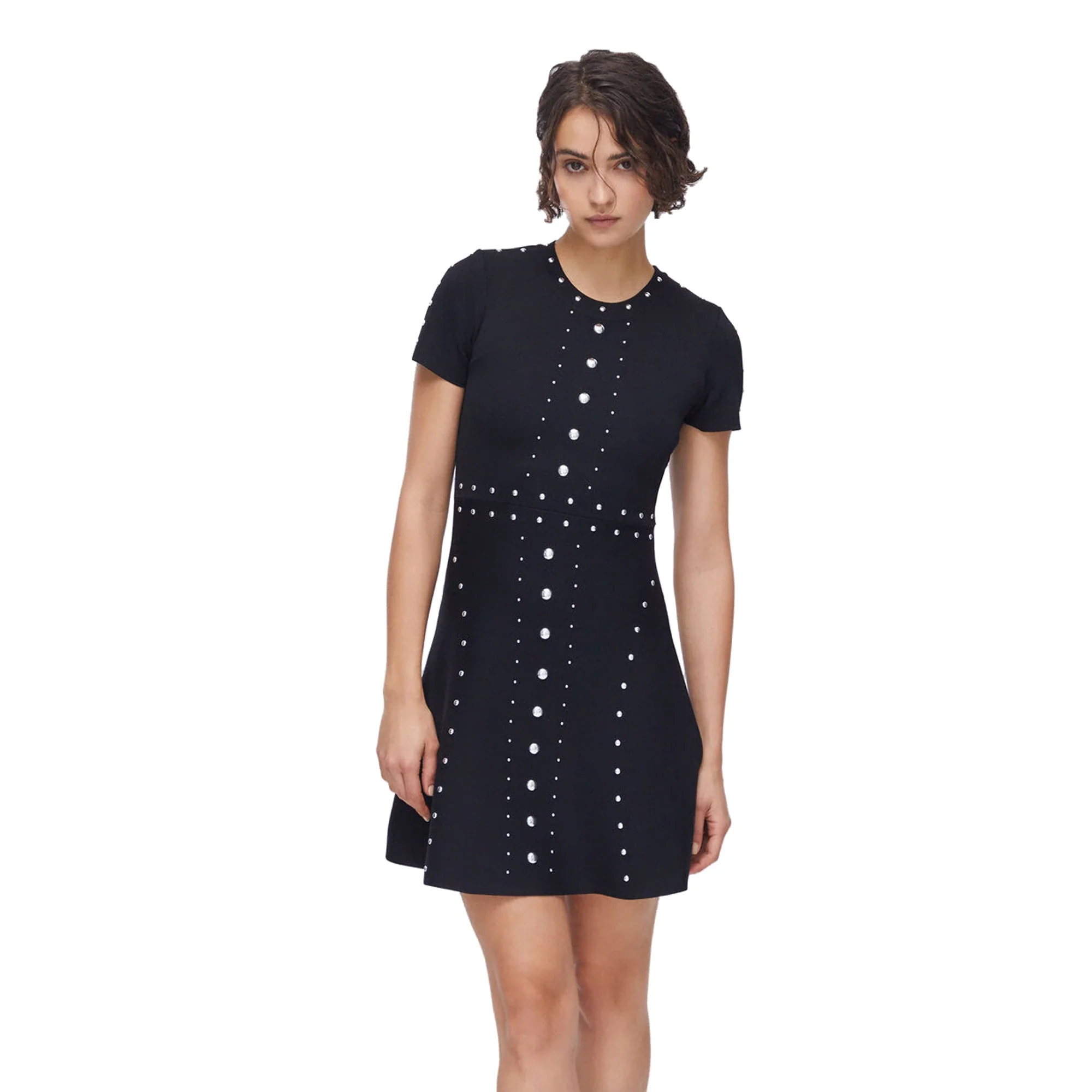 Abito corto Donna in maglia nera con borchie - immagine 3