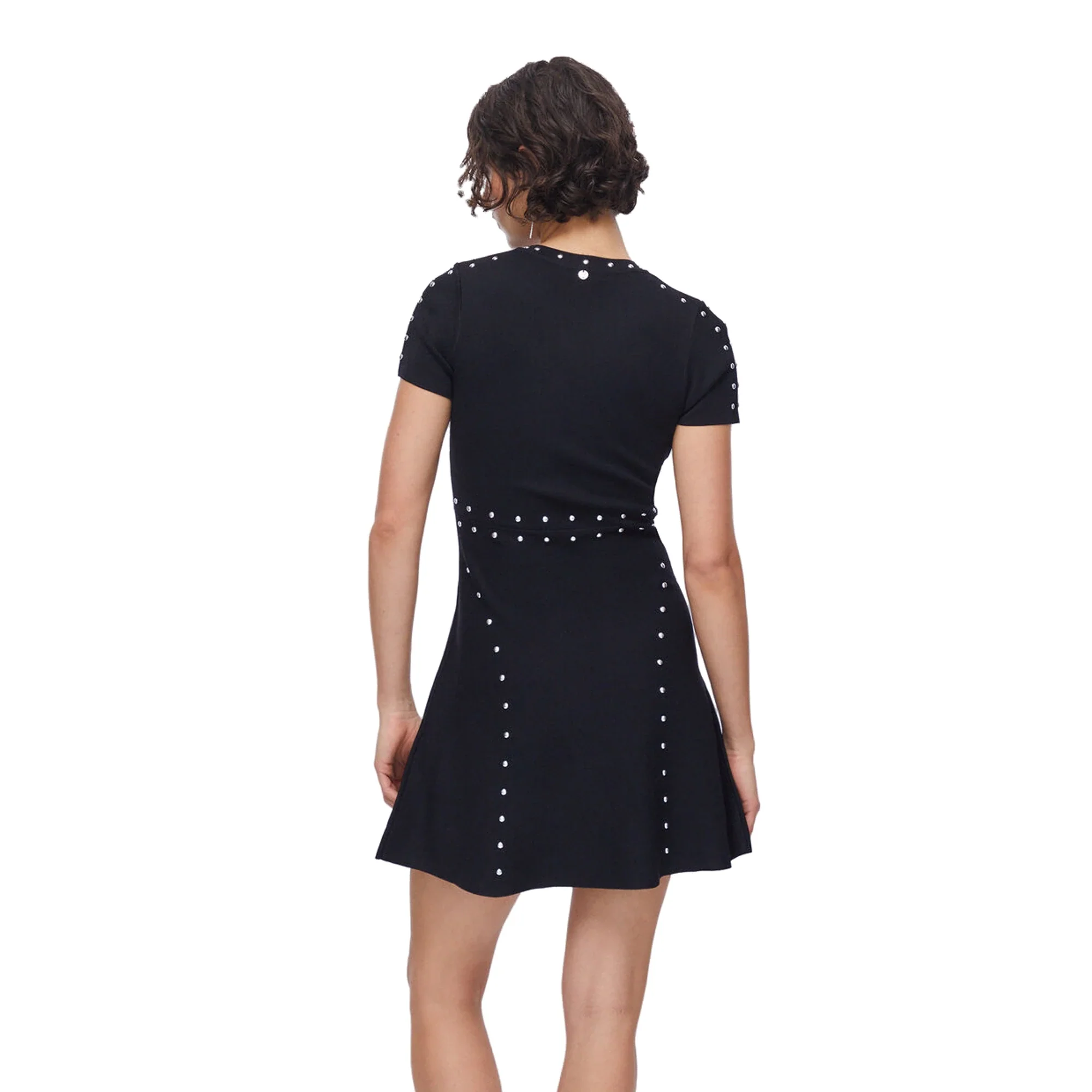 Abito corto Donna in maglia nera con borchie - immagine 4