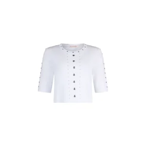 Maglia Donna a manica corta con borchie Bianco