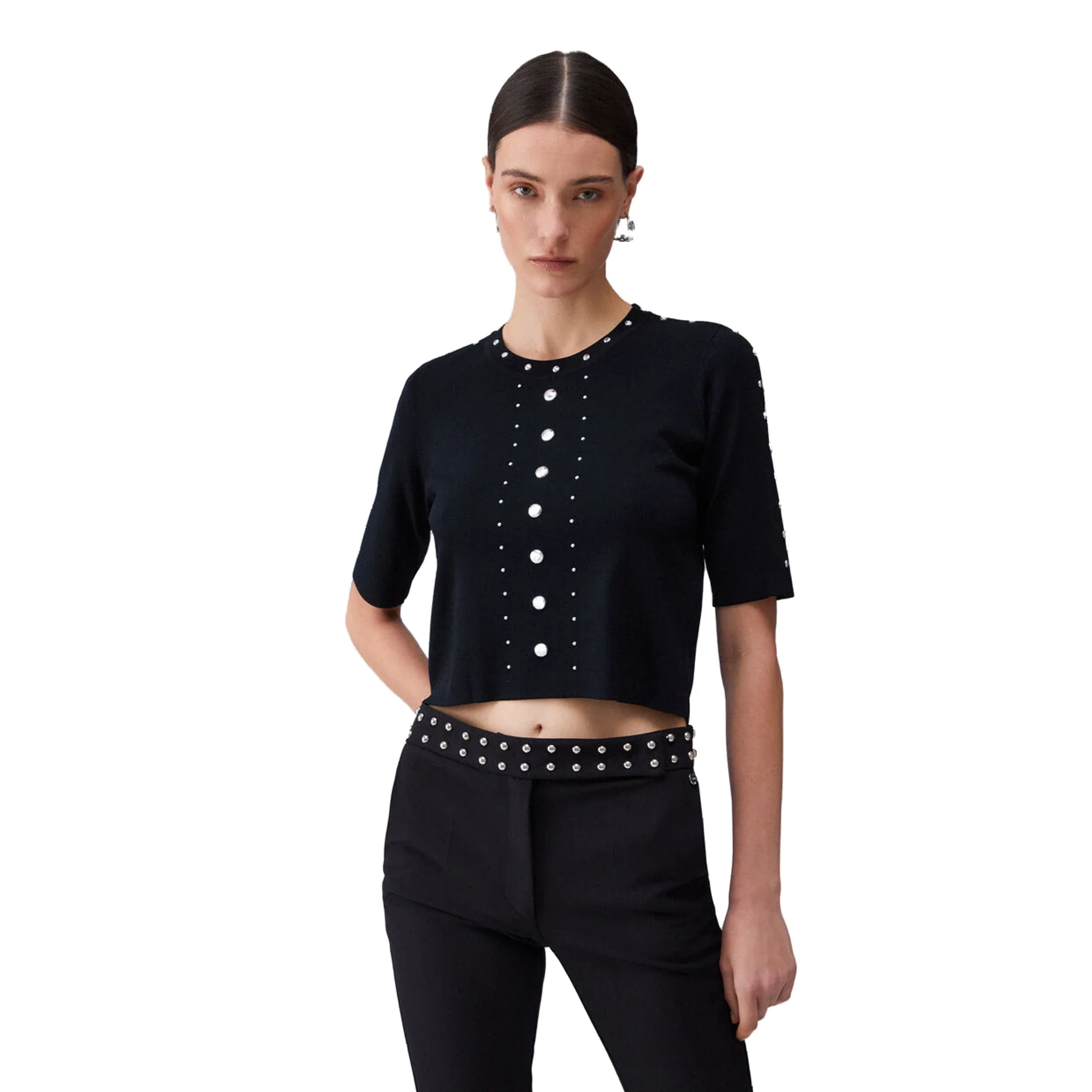 Maglia Donna a manica corta con borchie Nero - immagine 3