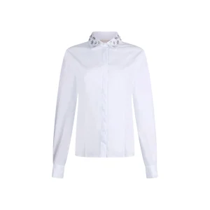 Camicia bianca impreziosita con ricami gioiello sul collo