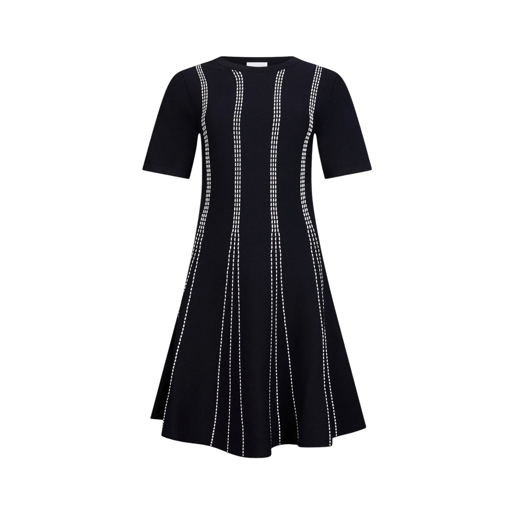 Abito blu in maglia con linee bianche verticali - immagine 2