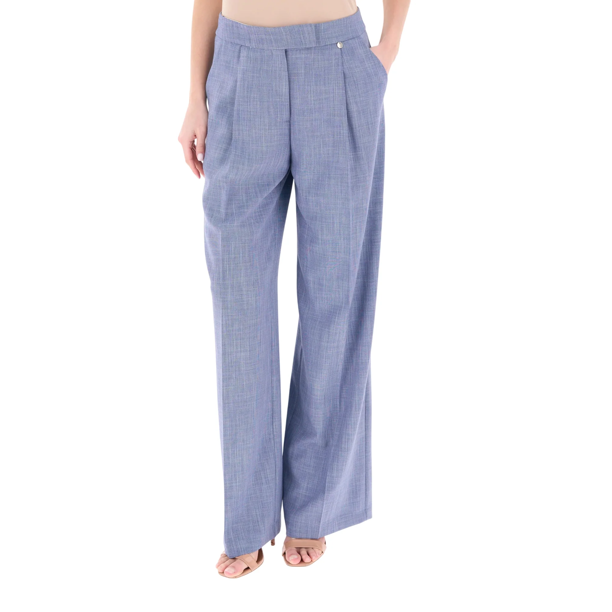 Pantaloni lunghi azzurri con pieghe - immagine 2