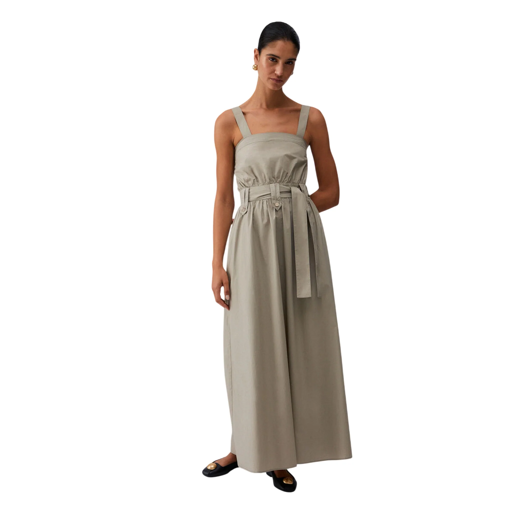 Abito lungo 100% cotone con cintura - immagine 3