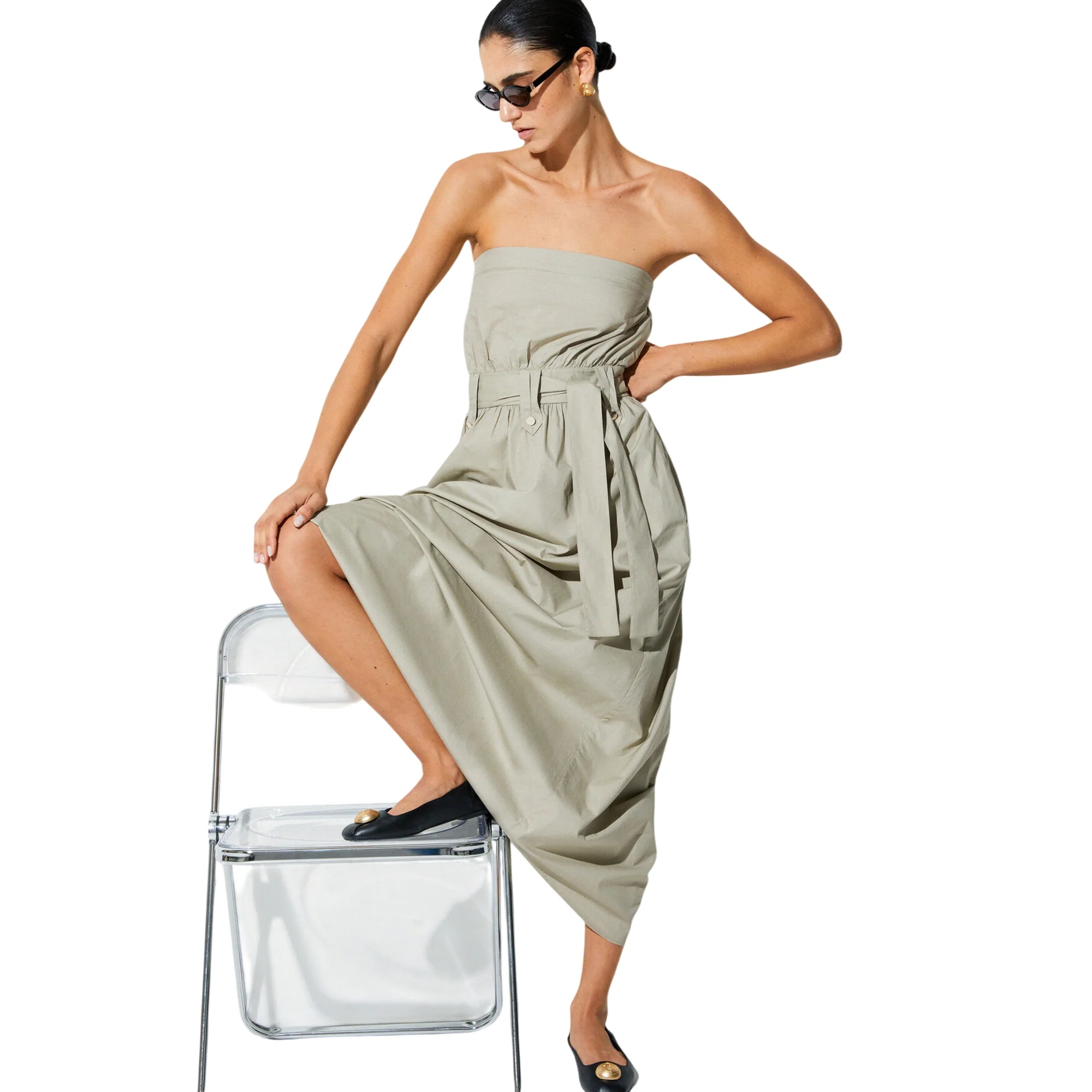 Abito lungo 100% cotone con cintura - immagine 7