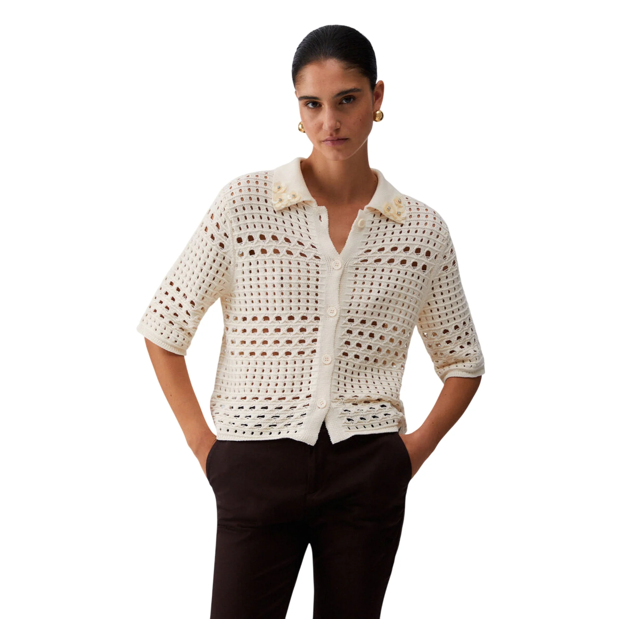 Maglia crochet panna 100% cotone - immagine 3