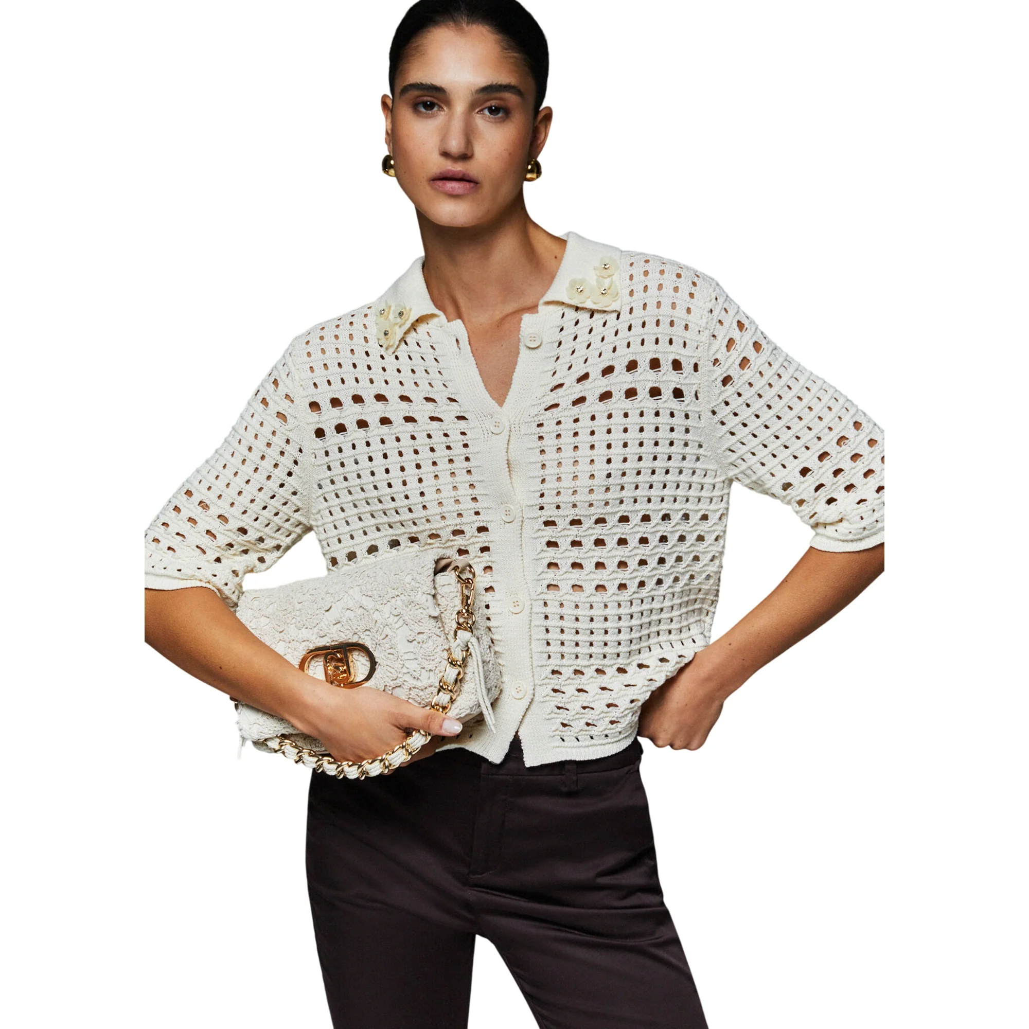 Maglia crochet panna 100% cotone - immagine 5