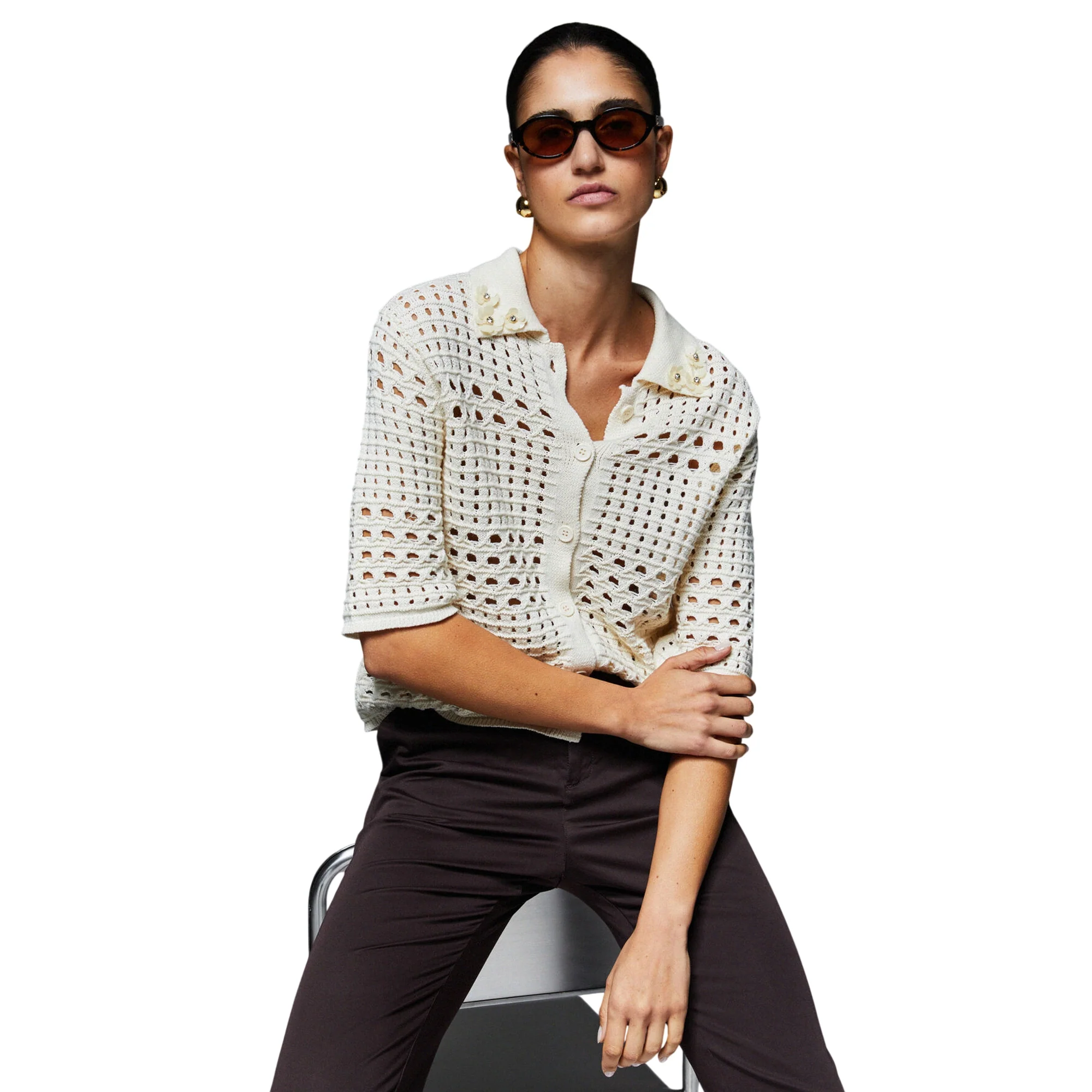 Maglia crochet panna 100% cotone - immagine 6