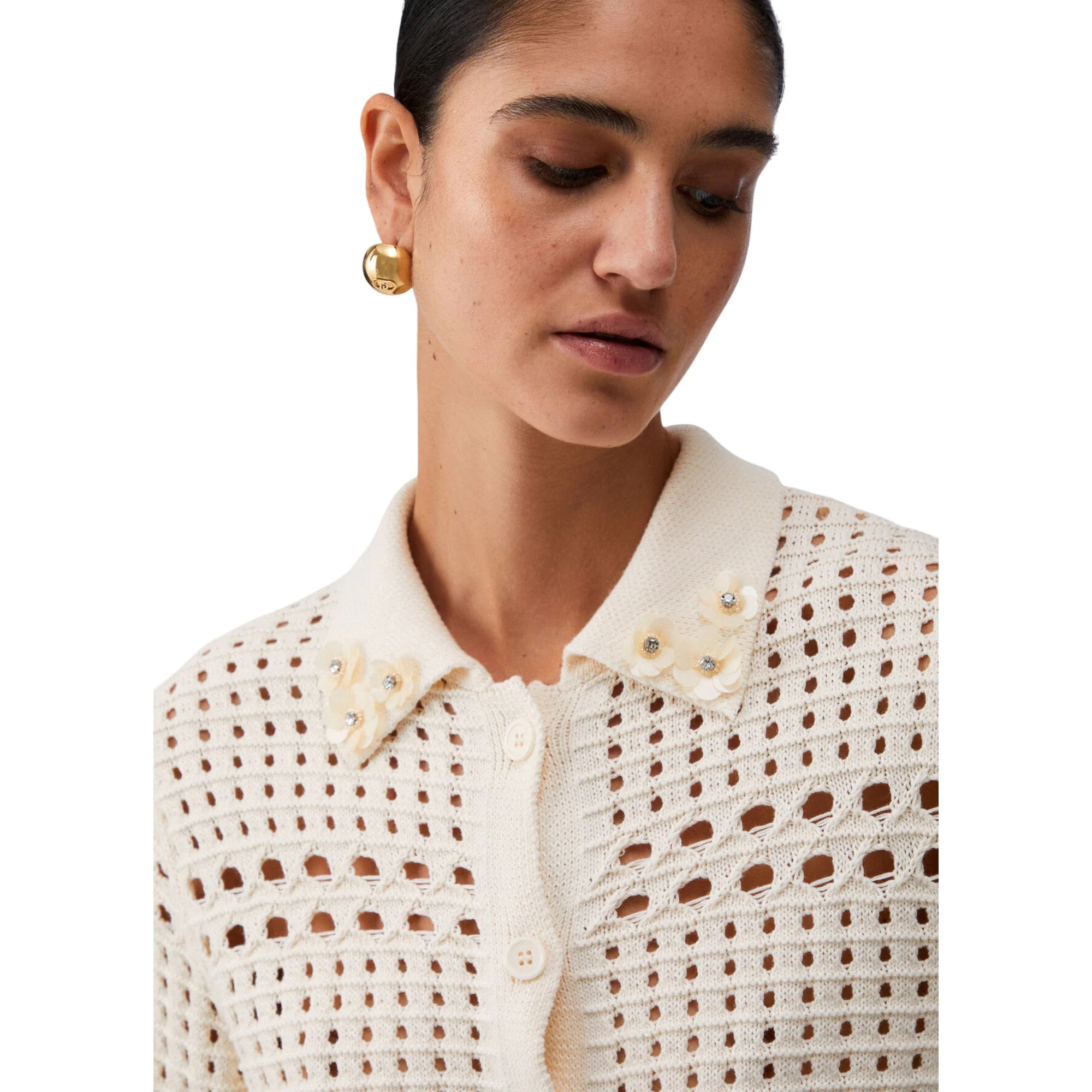 Maglia crochet panna 100% cotone - immagine 7