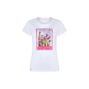 T-shirt bianca con stampa con cactus