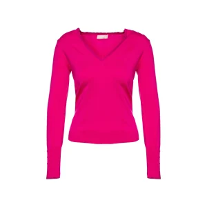 Maglia Donna con scollo a V e inserti lurex Fucsia