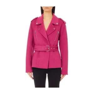 Cappotto Donna Biker in panno misto lana fucsia