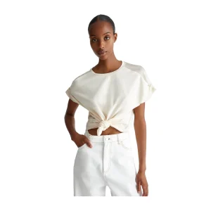 T-shirt Bianca Donna con perle sulle maniche