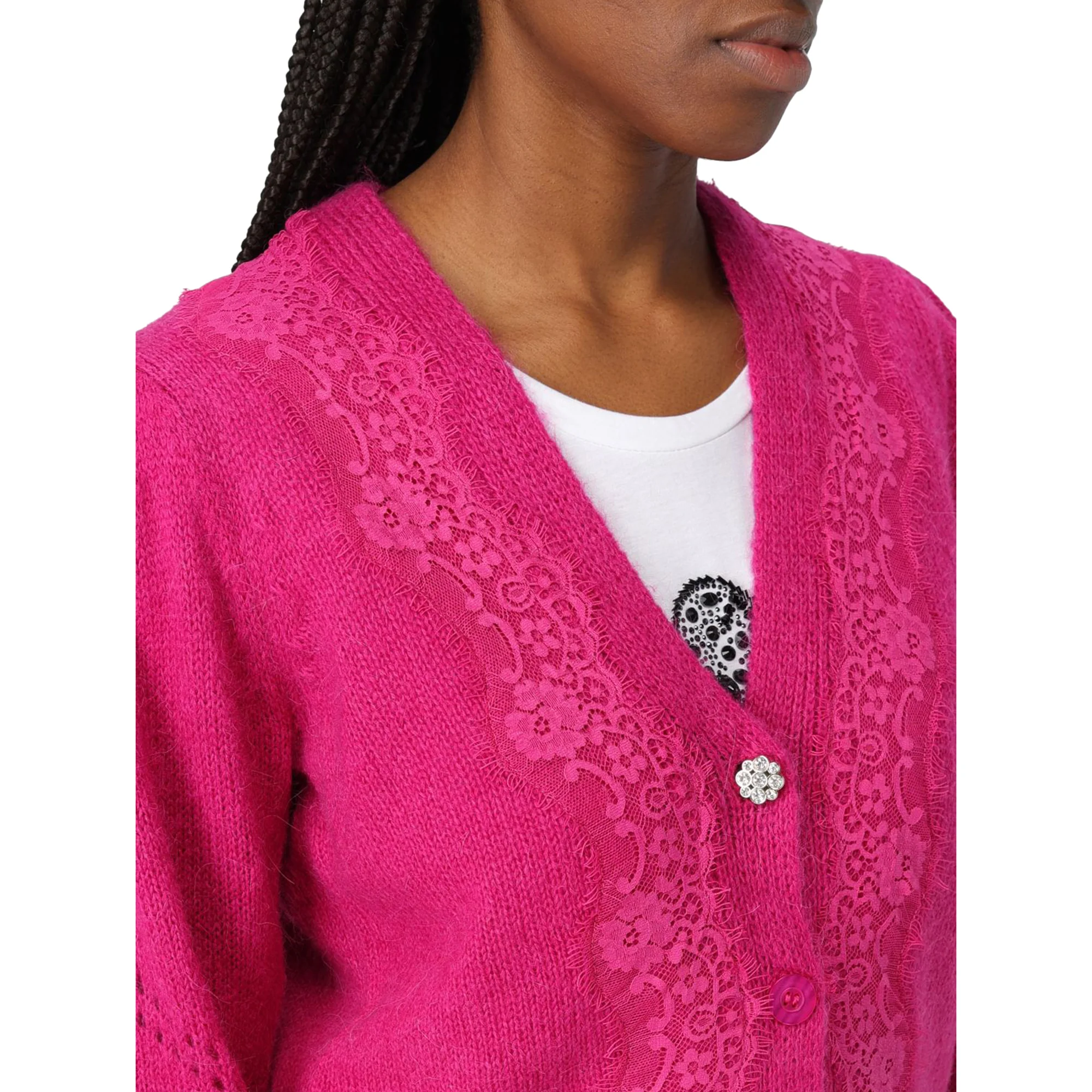 Cardigan Donna con pizzo e bottoni Fucsia - immagine 5