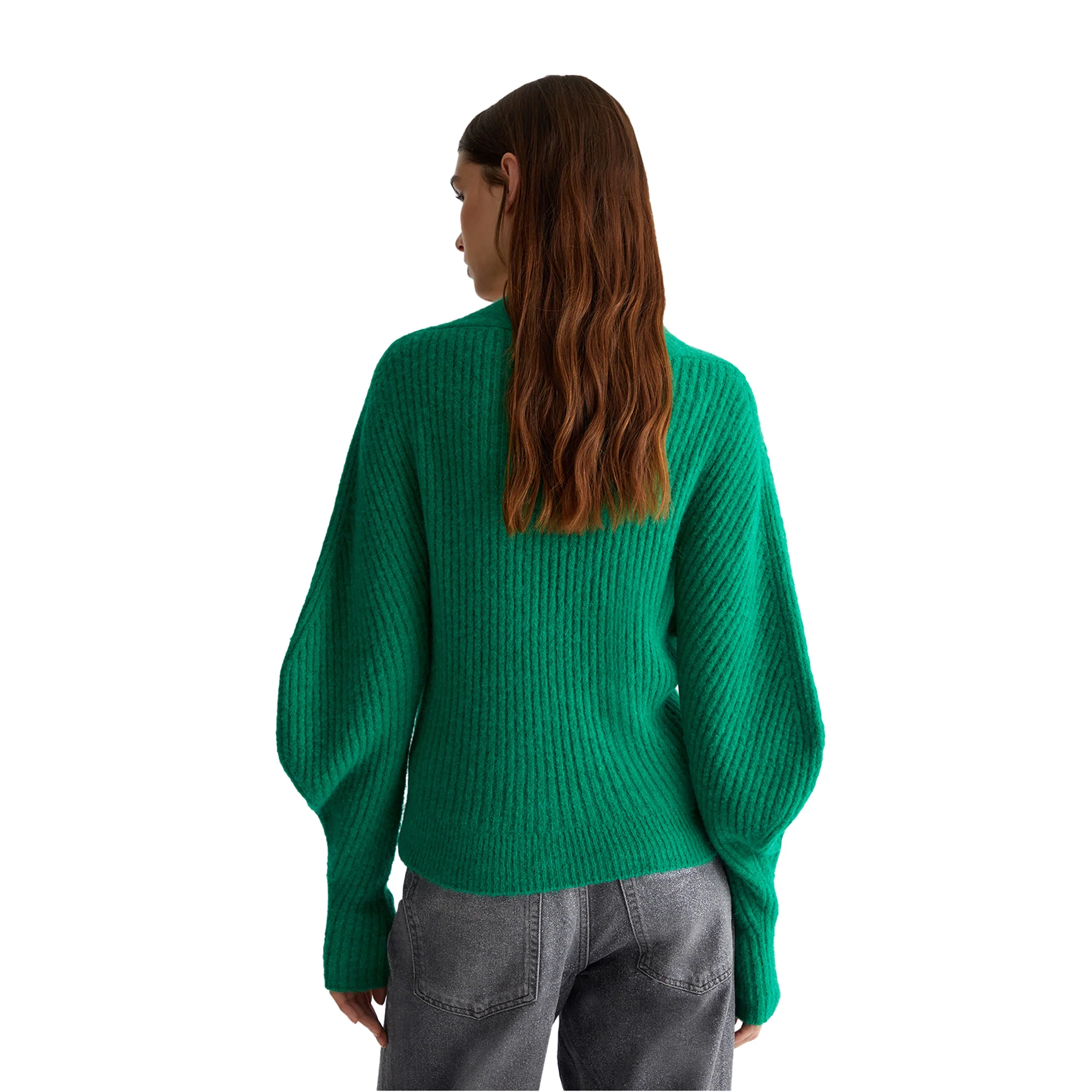 Cardigan donna in misto lana a coste Verde - immagine 4
