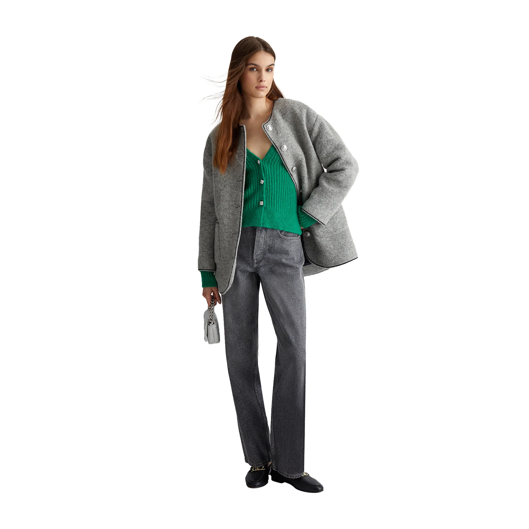 Cardigan donna in misto lana a coste Verde - immagine 6