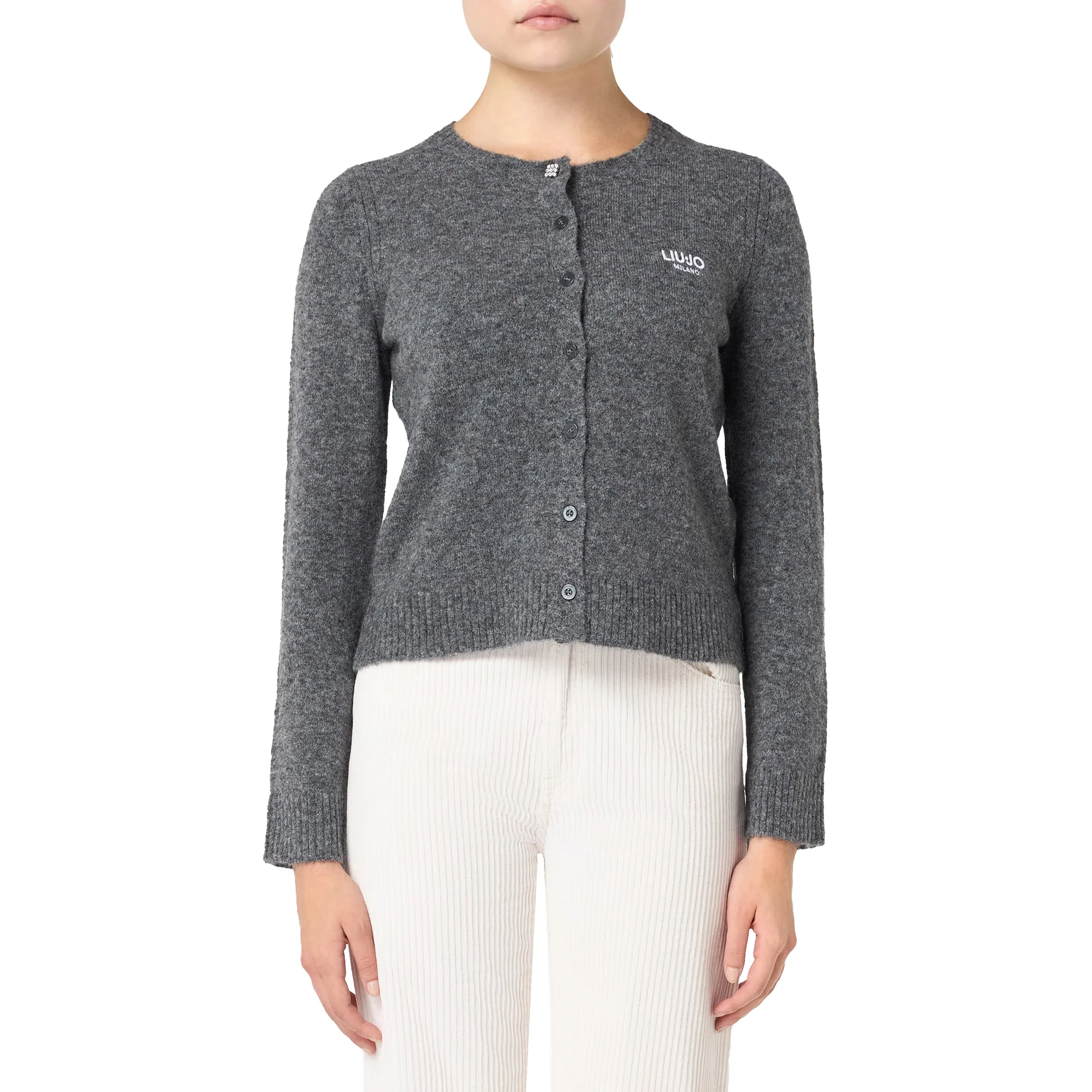 Cardigan Donna girocollo in lana e alpaca Grigio