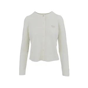 Cardigan Donna girocollo in lana e alpaca Bianco