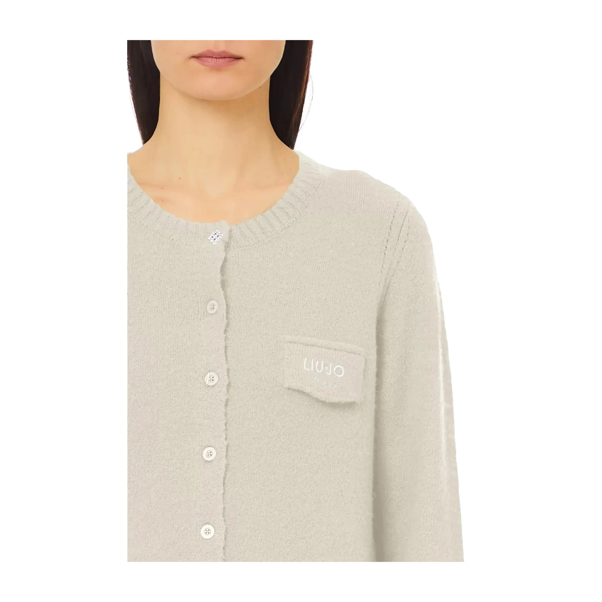 Cardigan Donna girocollo in lana e alpaca Bianco - immagine 5