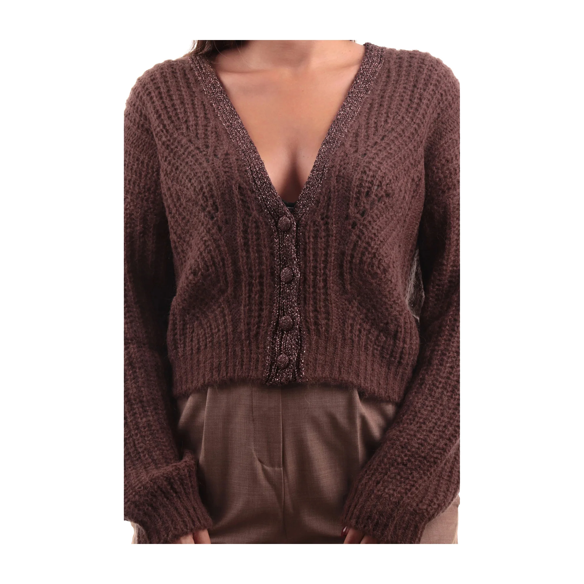 Maglione Donna con apertura a bottoni marrone - immagine 4