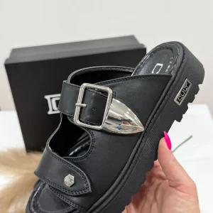 Sandalo Ciabatta Cult Donna Nero Doppia Fibbia T-273