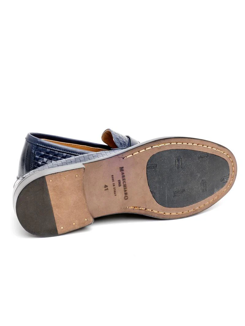 Mocassini marechiaro uomo 7768 pelle vitello intreccio blu pe25 - immagine 6