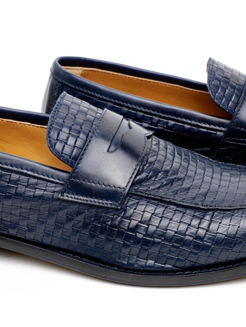Mocassini marechiaro uomo 7768 pelle vitello intreccio blu pe25 - immagine 4
