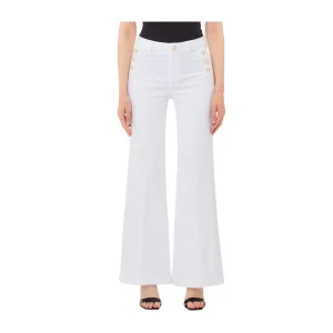Pantalone Donna Bianco ampio con bottoni
