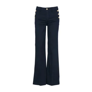 Pantalone Donna Blu ampio con bottoni