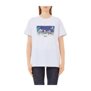 T-shirt Bianca da Donna con stampa e strass